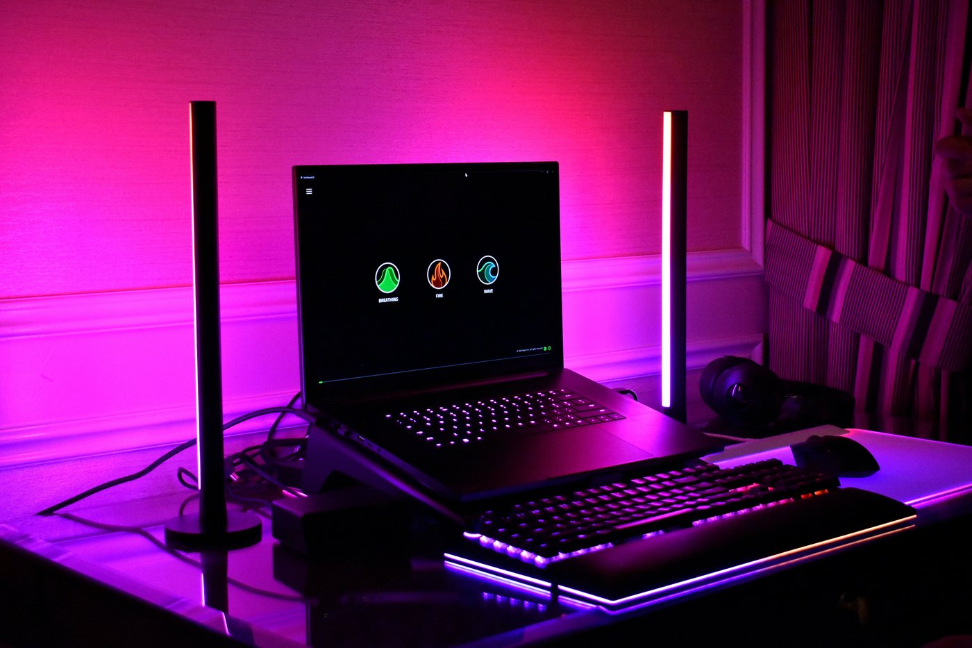 Gaming laptop lit in purple